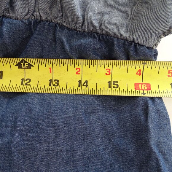 Apricot  One Shoulder Ruffle Denim Chambray Shift Dress Women Size M Above Knee - Picture 6 of 9